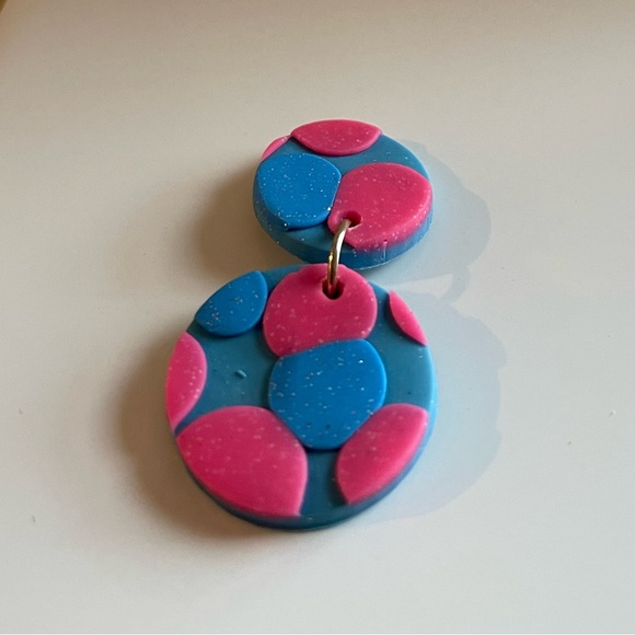 Geometric Shape Colorful Pattern Clay Earrings - Picture 3 of 10